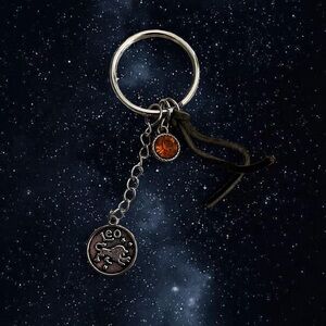 Leo Zodiac Sign Astrology Horoscope Star Sign Keychain Bag Charm w Tassel & Gem